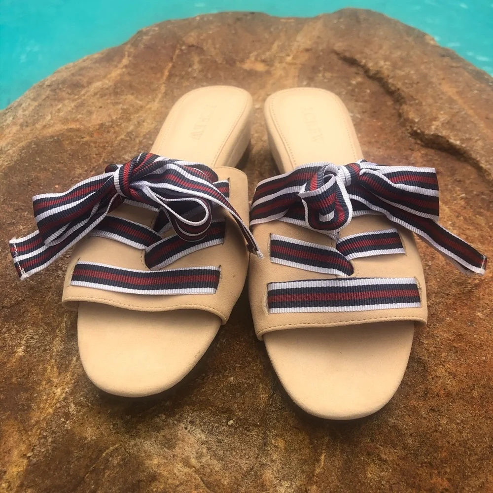 J. Crew Mini Wedge Slides with Lace-Up Ribbon NWOT